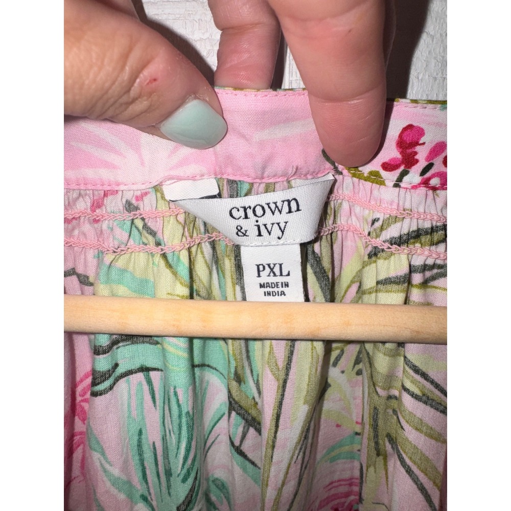 Crown & Ivy Tiered Babydoll Dress Womens Pink Tropical Flamingo PXL - Picture 5 of 6